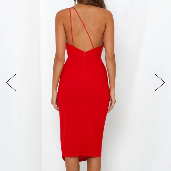 Hello Molly One Shoulder Red Dress with Slit - Picture 2 of 6
